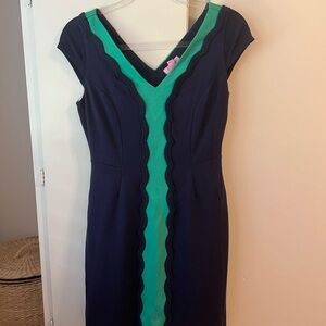 Lilly Pulitzer Navy and Teal Midi Kris Dress